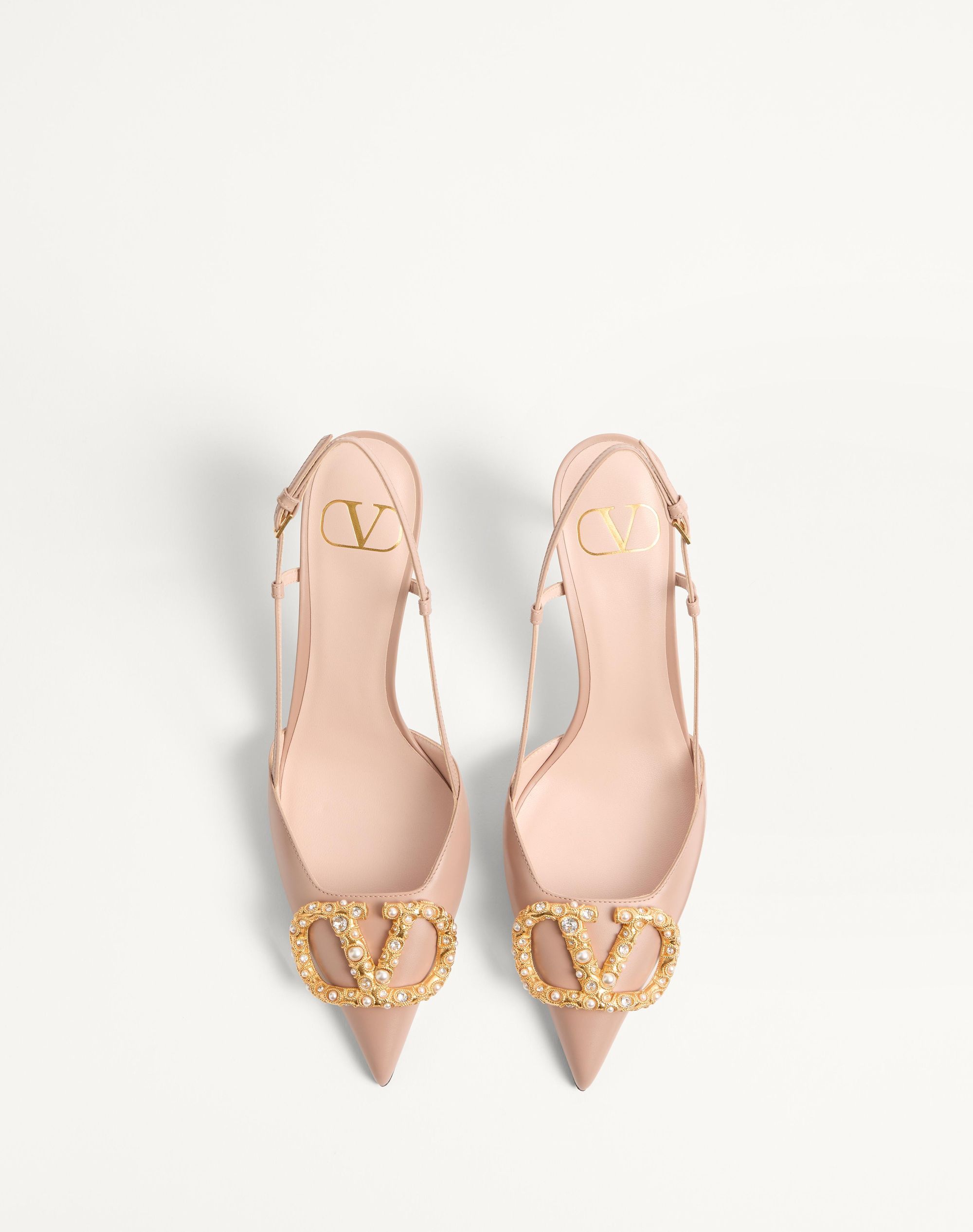 Valentino Garavani Vlogo Signature Slingback Calfskin Pump With Jewel Logo 80mm Woman Rose Cannelle