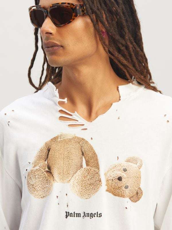 Palm Angels Oversized Sweatshirt With Bear Print In White