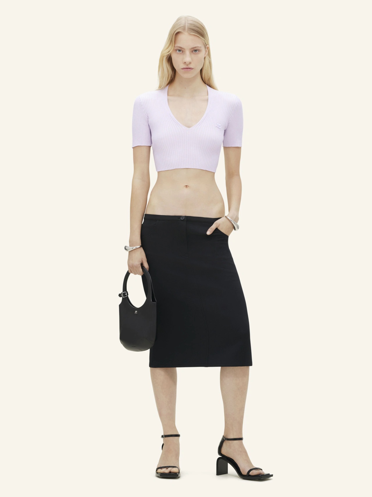 Courrèges Ribbed Knit V-neck Top In White
