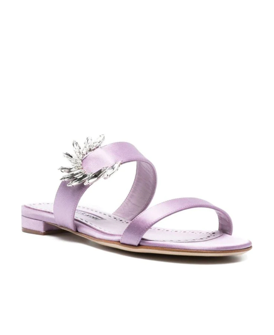 Manolo Blahnik Crystal Embellished Flat Mules In Purple