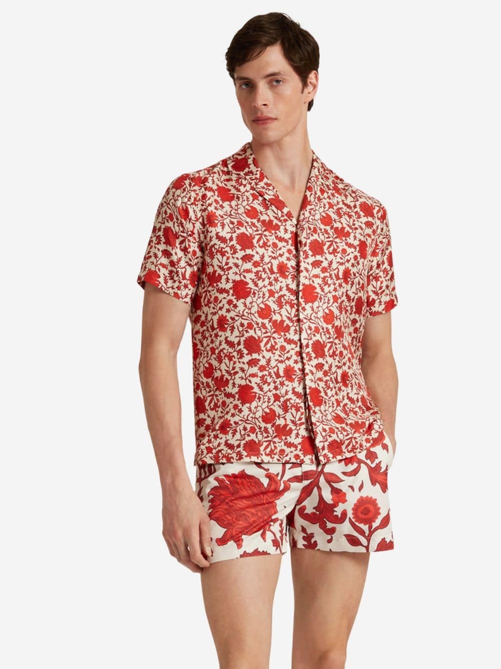 Orlebar Brown Pattern Swimming Trunks In Red