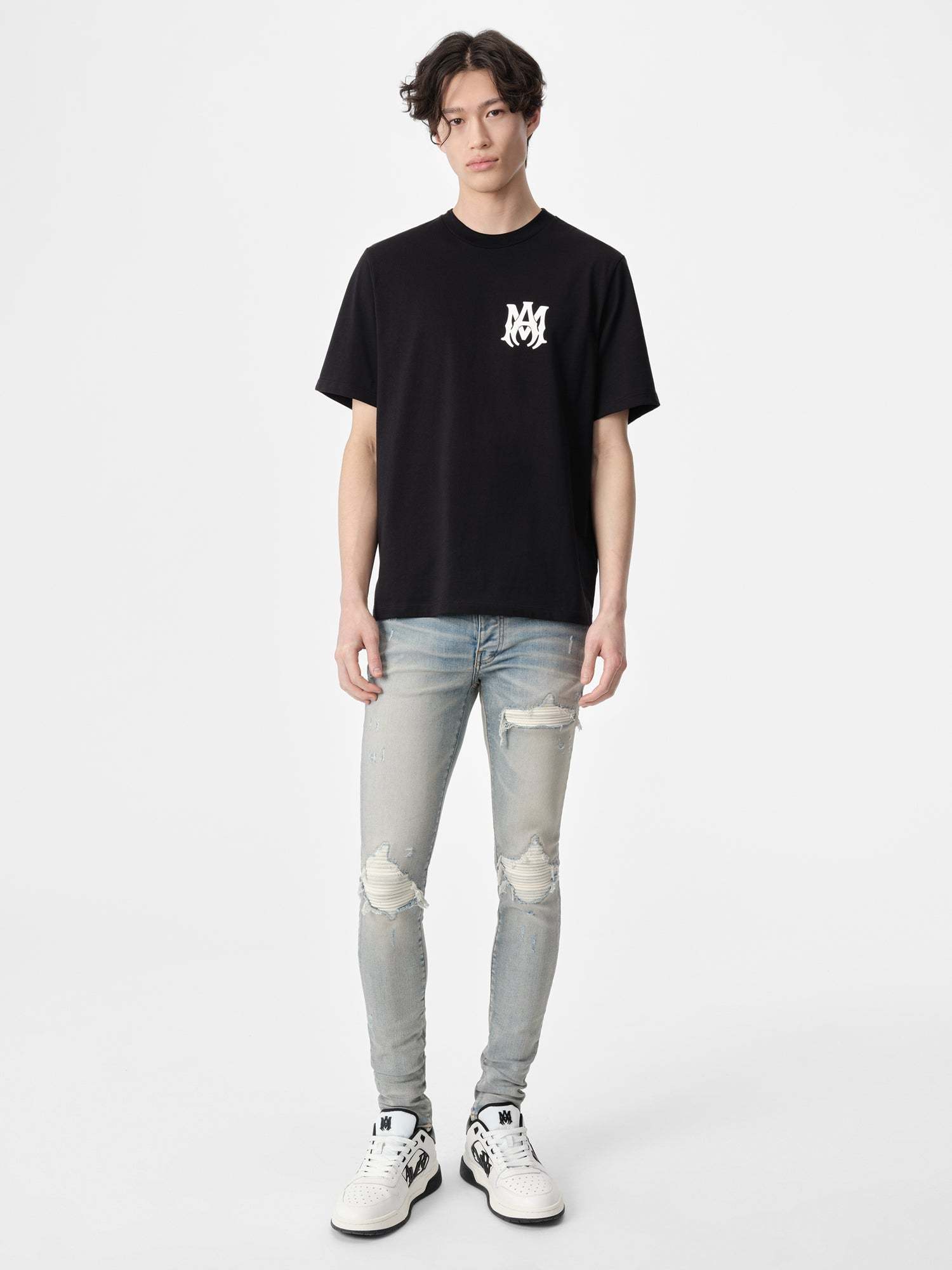 Amiri Jazz Wolf Black Crewneck T-shirt With Logo Lettering On The Front And Maxi Print On The Rear In Cott In Black