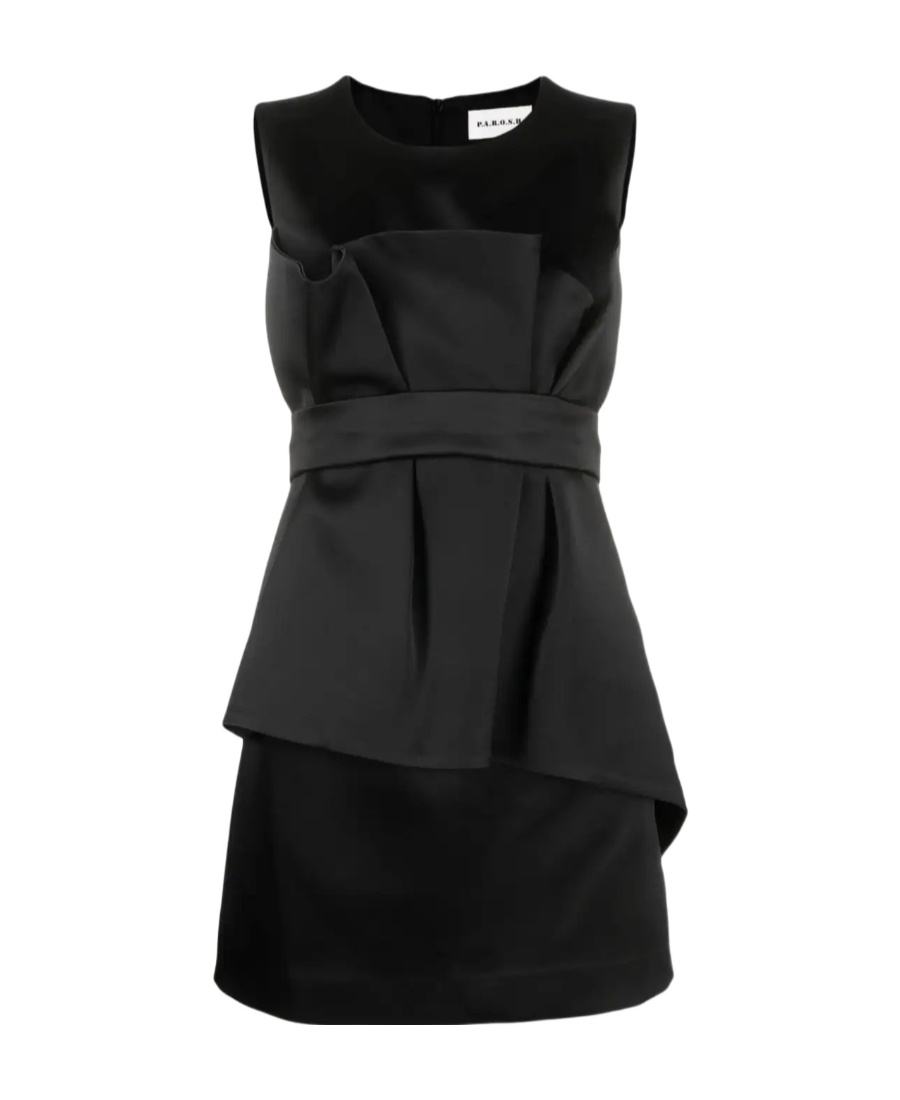 P.a.r.o.s.h Satin Belted Sleveless Minidress In Black