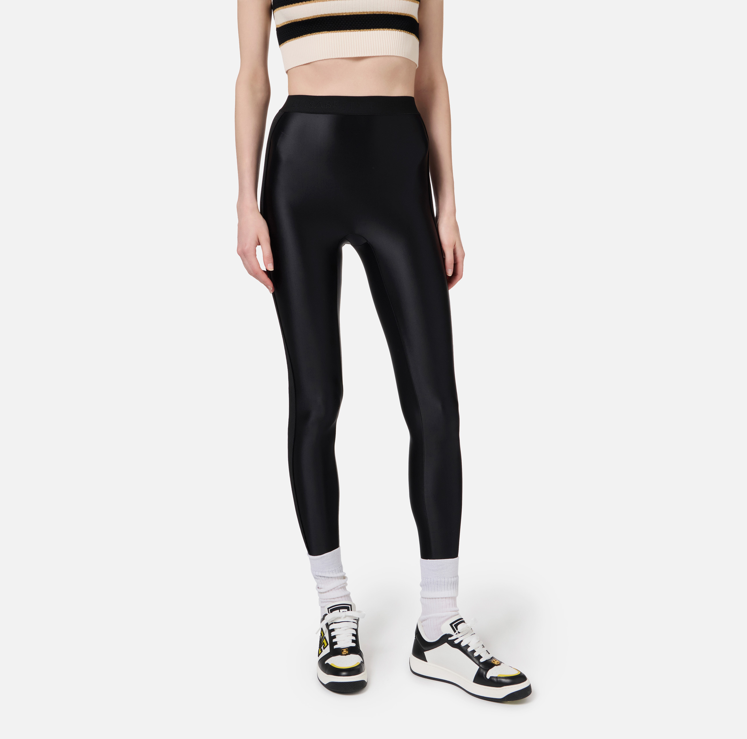 Elisabetta Franchi Logo-jacquard Leggings In Black
