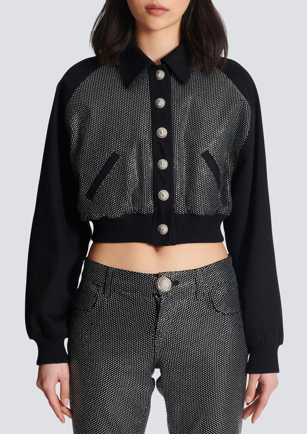 Balmain Crystal Decorated Casual Jacket In Black