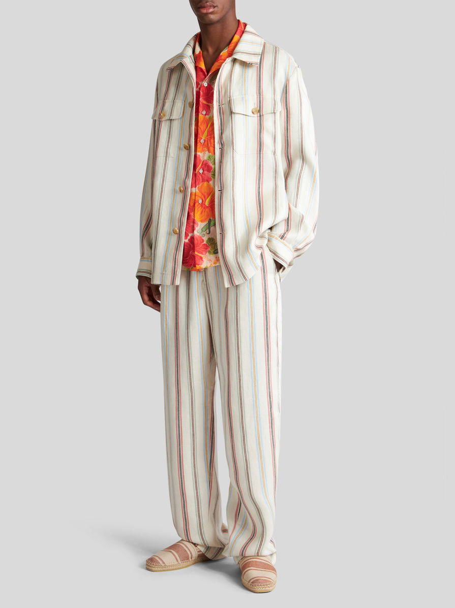 Etro Striped Linen Overshirt In White