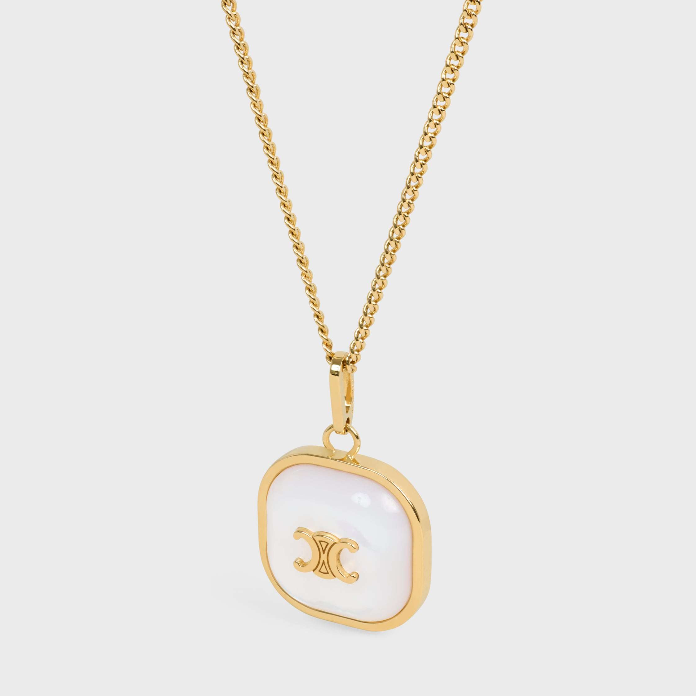 Celine Triomphe Pendant Necklace In Mother Of Pearl And Brass With Gold Finish In Multi