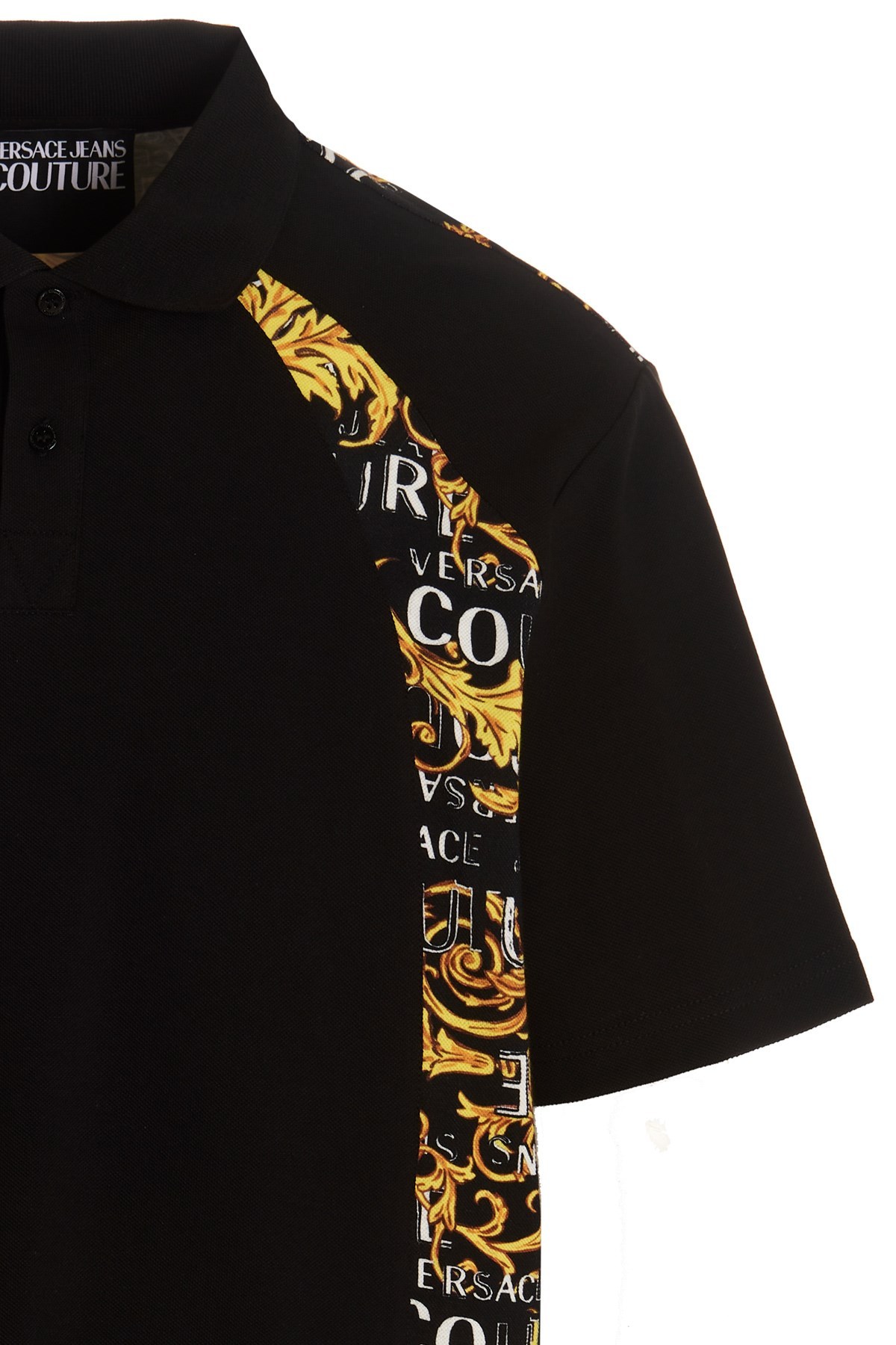 Versace Jeans Barocco-print Short-sleeve Polo Shirt In Black