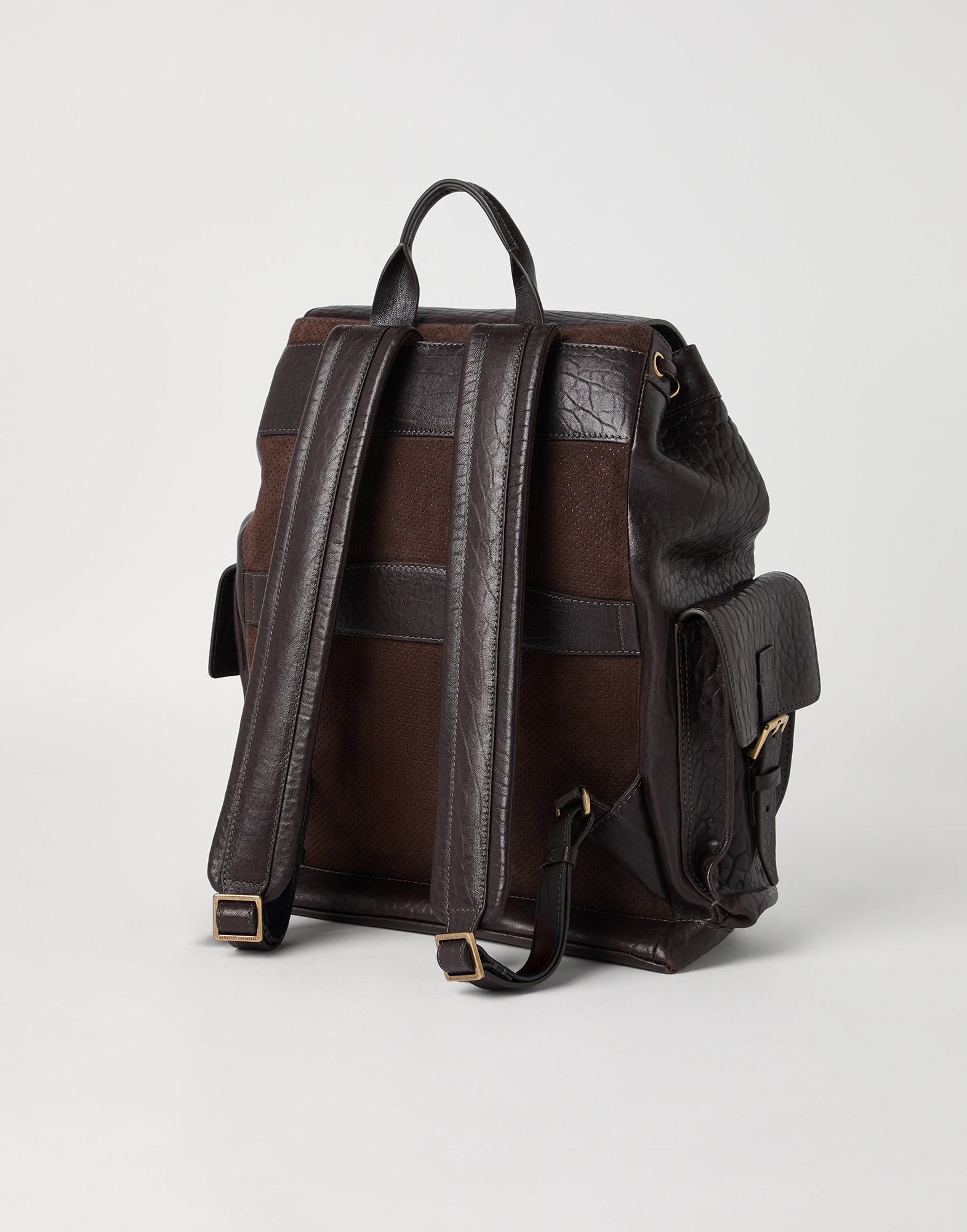 Brunello Cucinelli Leather Backpack Adjustable Straps In Black
