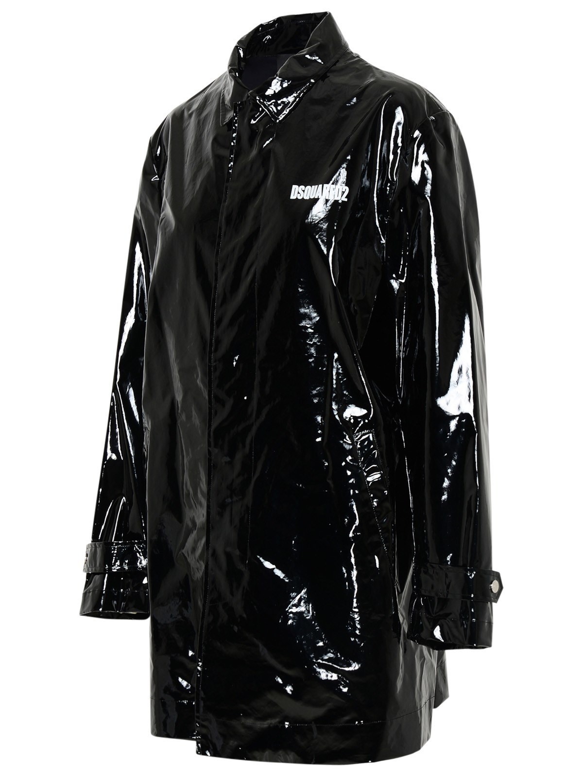DSQUARED2 SLOGAN-PRINT PATENT-EFFECT JACKET