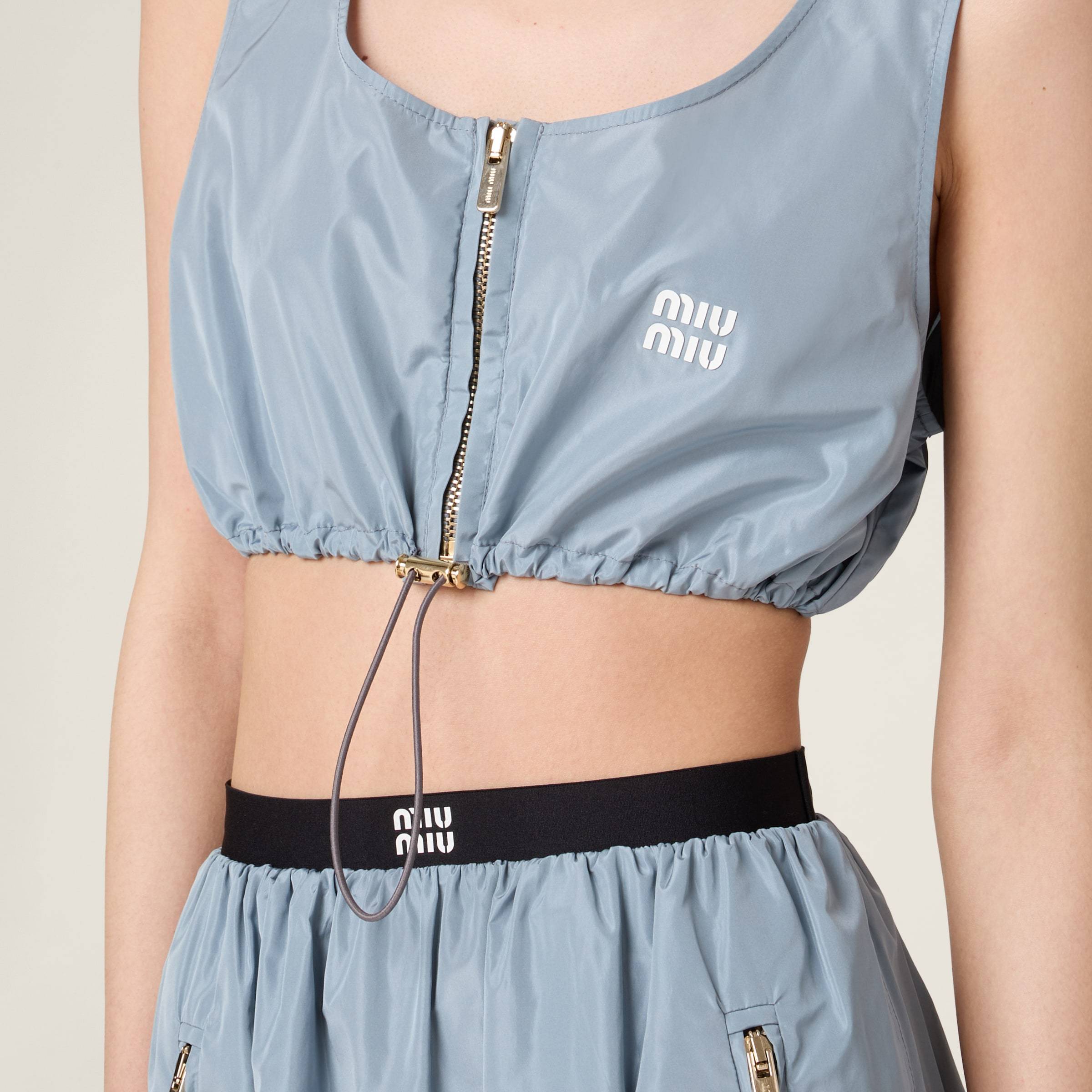 Miu Miu Logo-print Crop Top In Gray