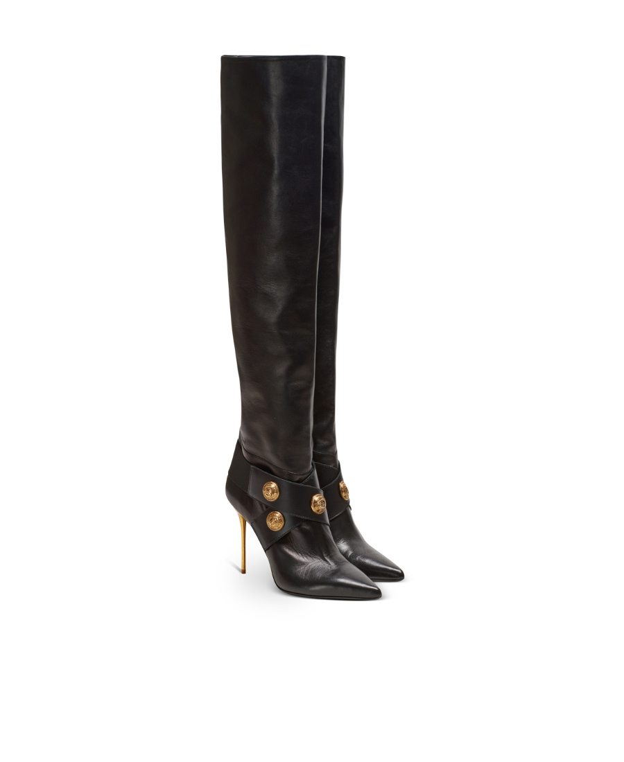 Balmain Leather Alma Boots With Jewel Buttons In Black