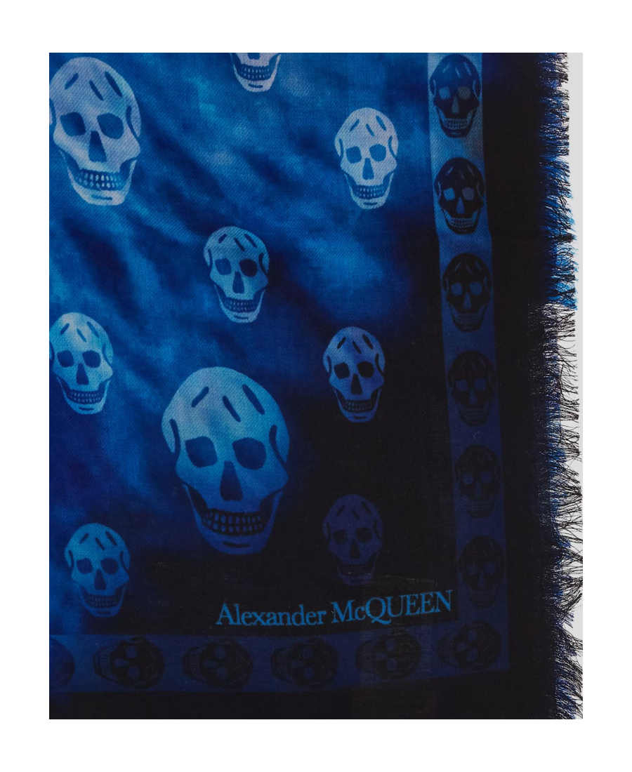 Alexander Mcqueen Skull-print Wool Scarf In Blue