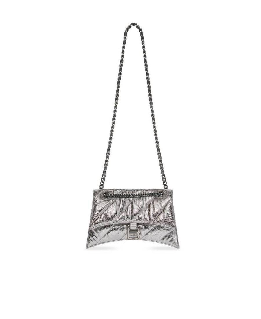 Shop Balenciaga Borsa Crush Piccola Trapuntata E Metallizzata Con Catena Da Donna In Argento In White