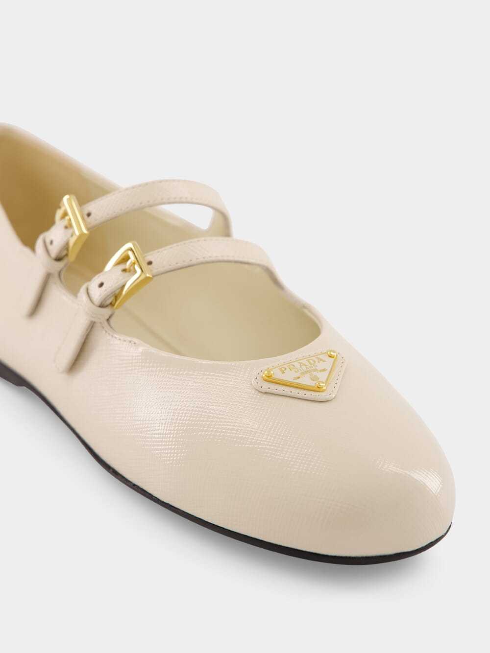 Prada Double Strap Ballet Flats Flat Shoes White In White