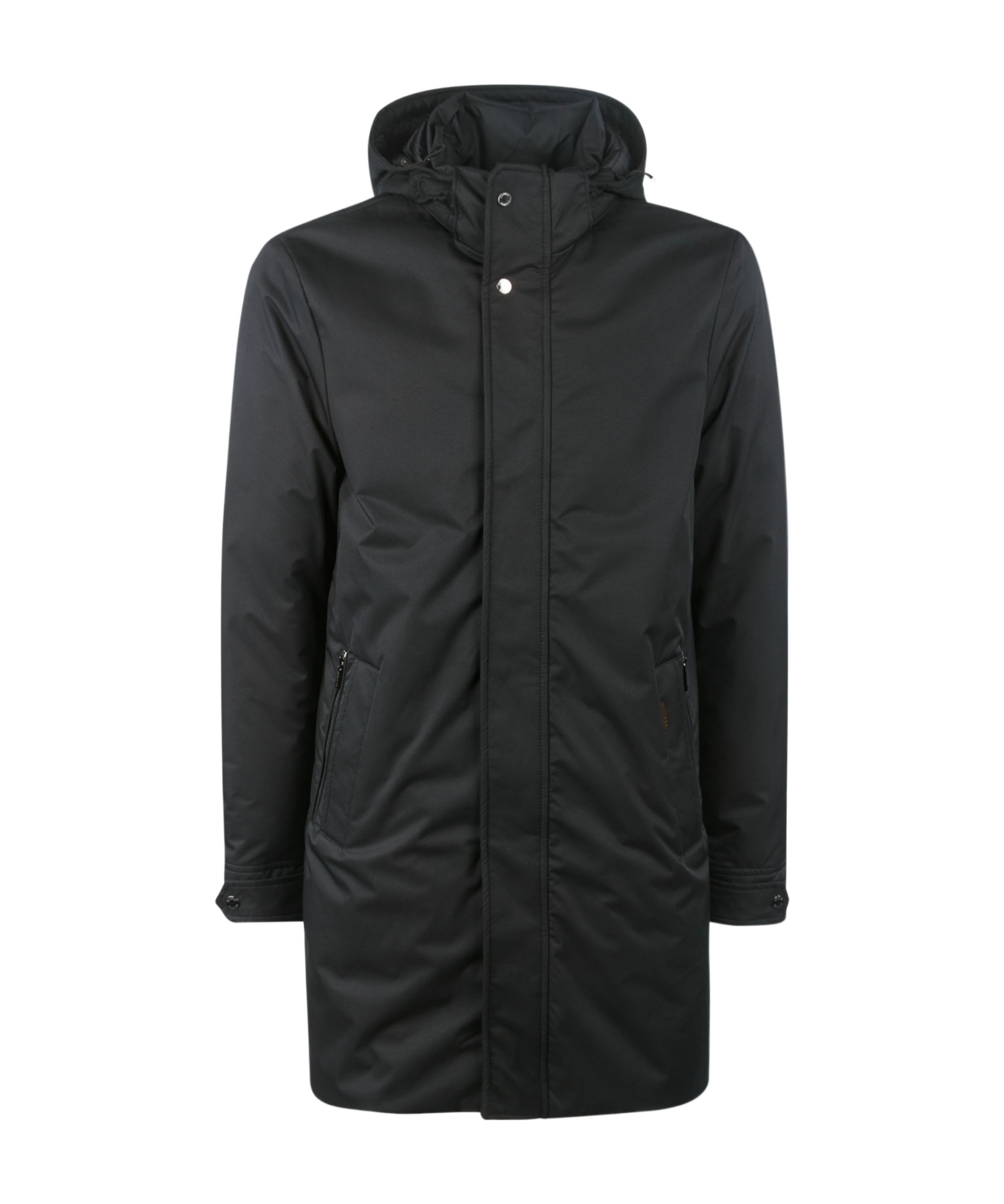 Moorer High Neck Hooded Jacket With Side Pockets In Black