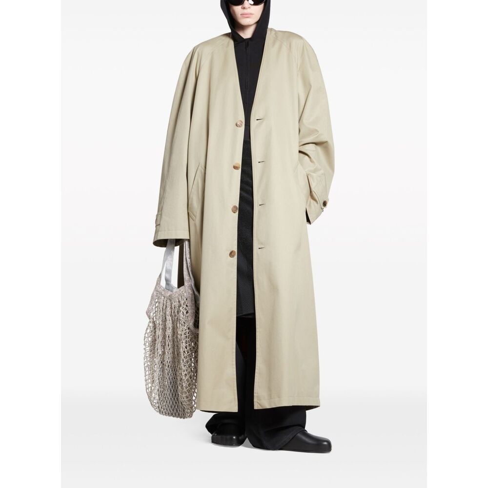 Balenciaga V-neck Belted Cotton Trench Coat In Neutrals
