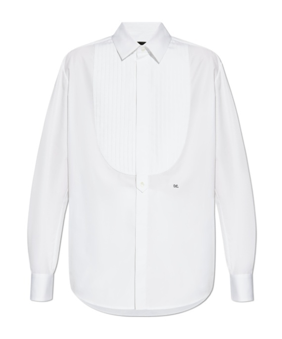Dsquared2 Embroidered Collar Pleated Front Shirt In White