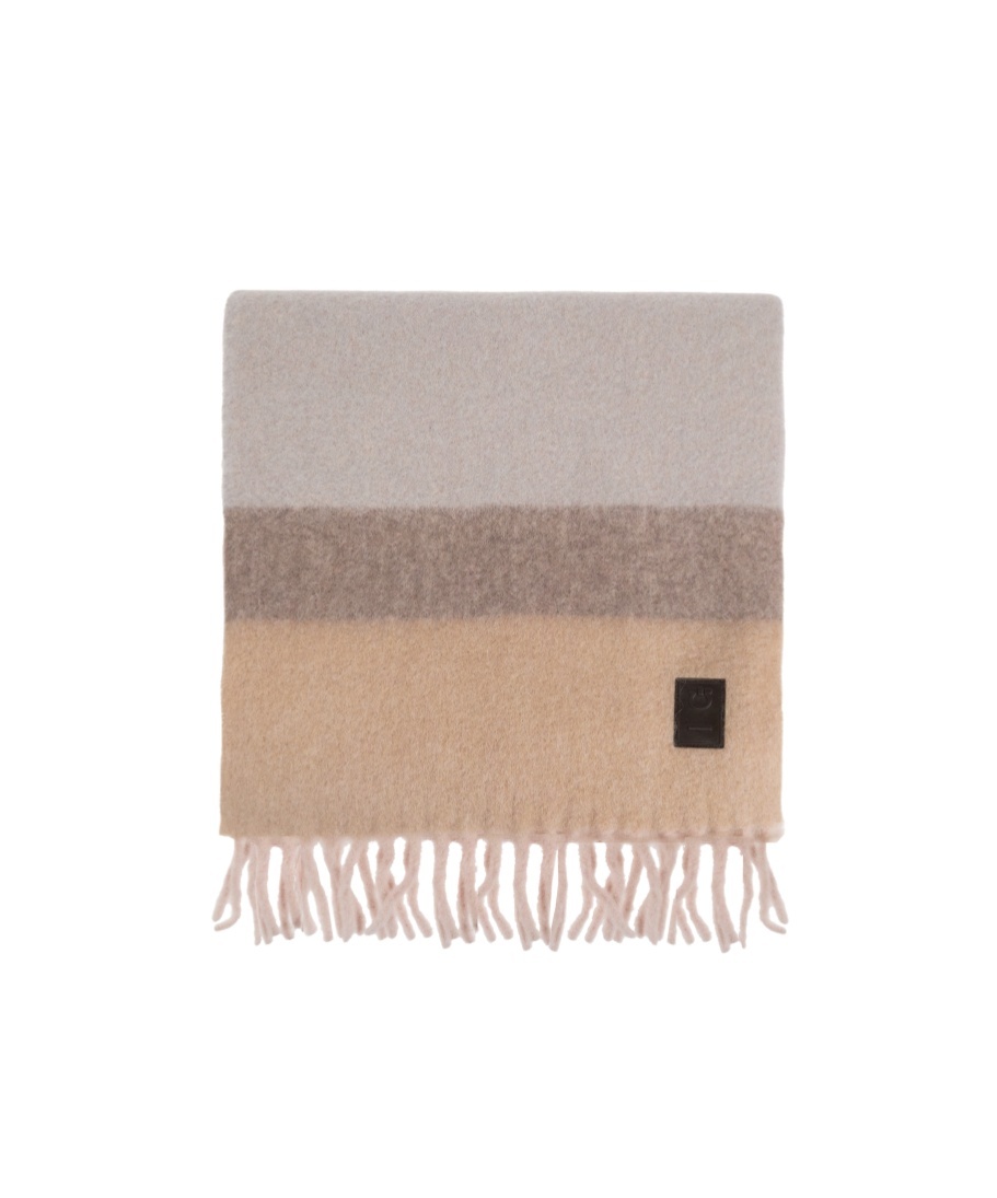 Ferragamo Colorblocked Wool Fringed Scarf In Nude