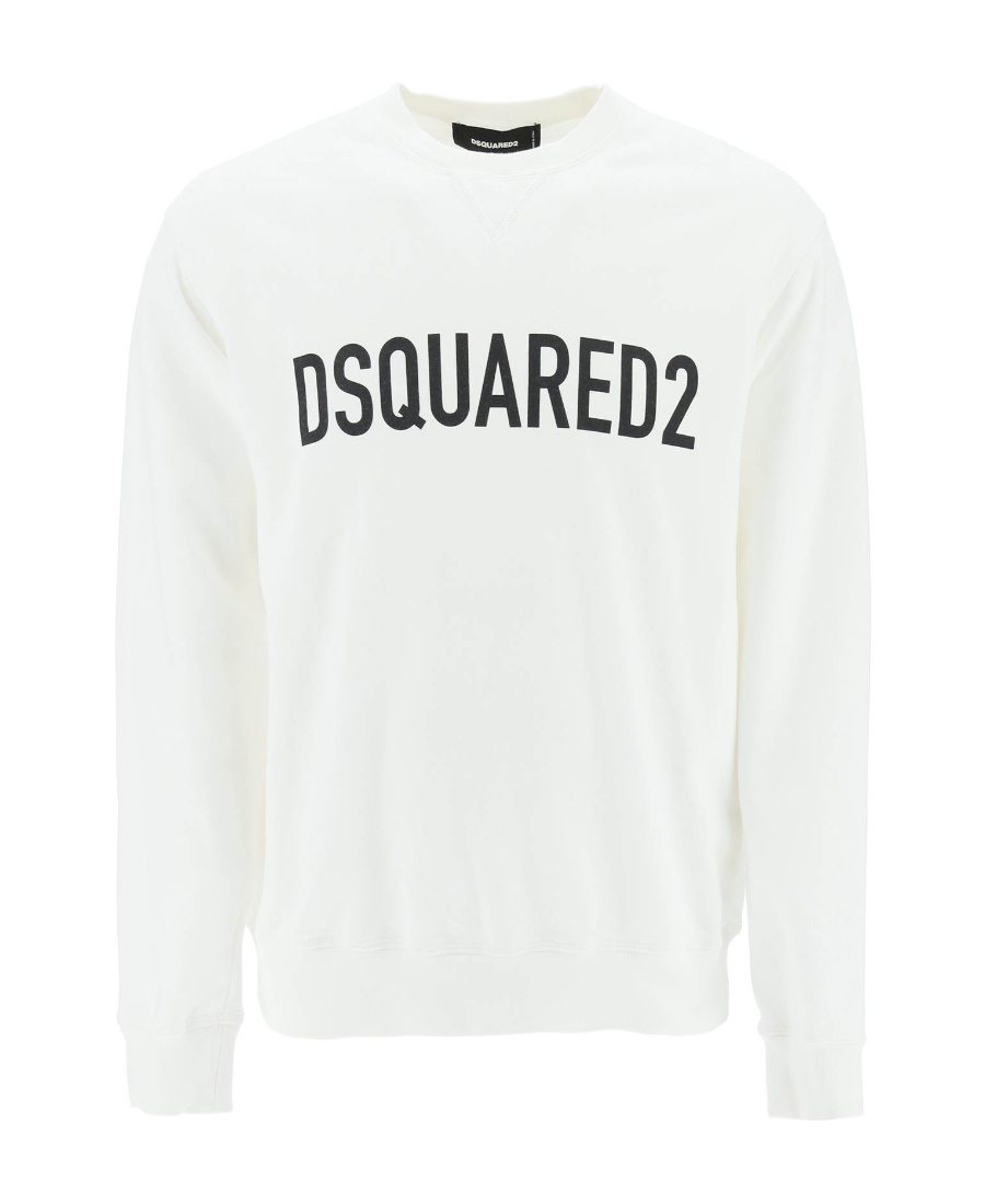 Dsquared2 Ribbed Crew-neck Cotton Sweatshirt With Long Sleeves In White