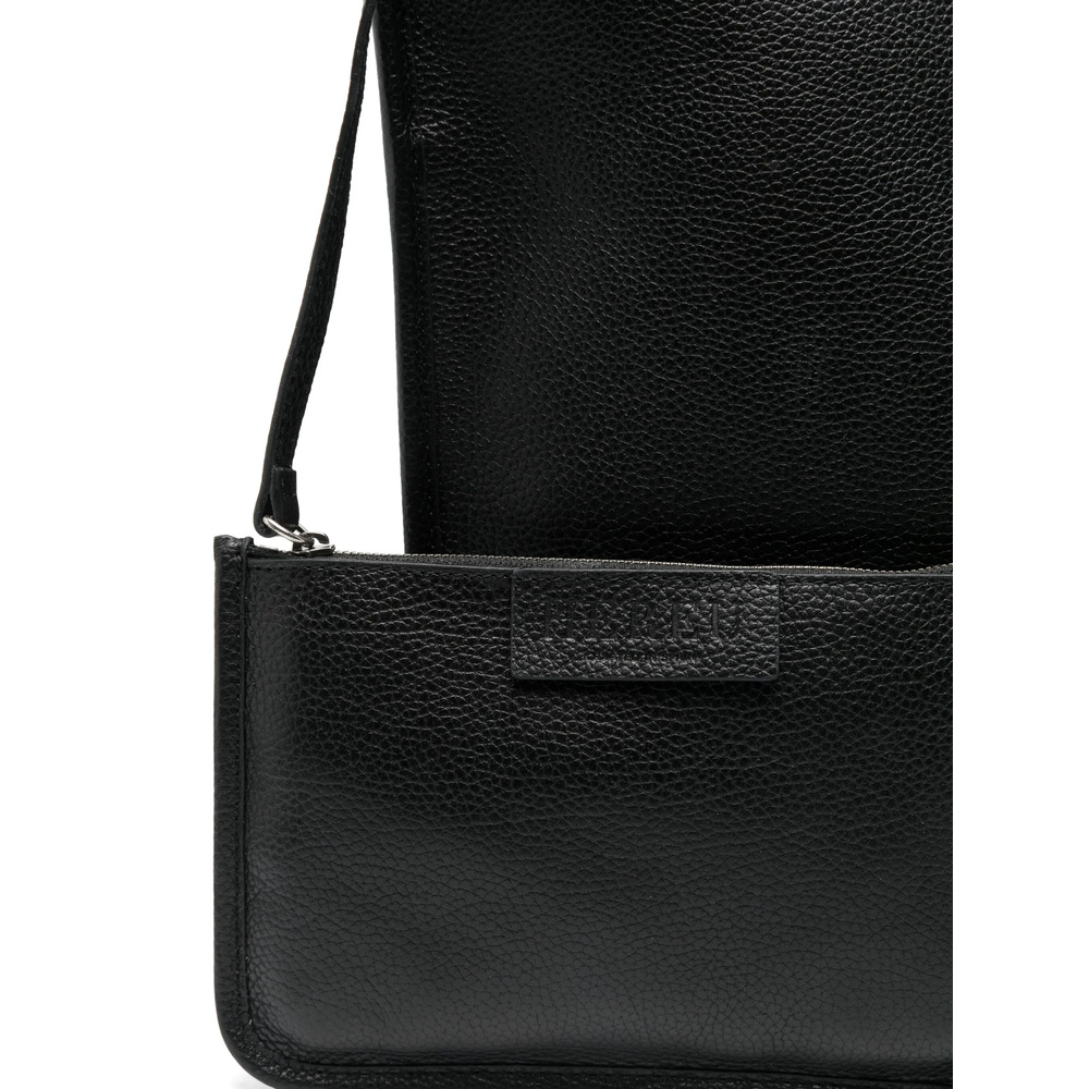 Hereu Calella Leather V-shaped Top Handle Tote Bag In Black