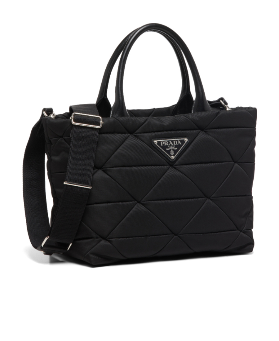 Prada Small Re-nylon Logo Plaque Top Handle Bag In Black