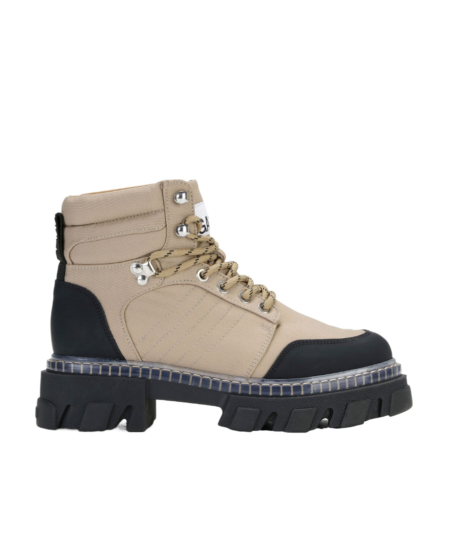 Ganni Lace-up Hiking Boots In Nude