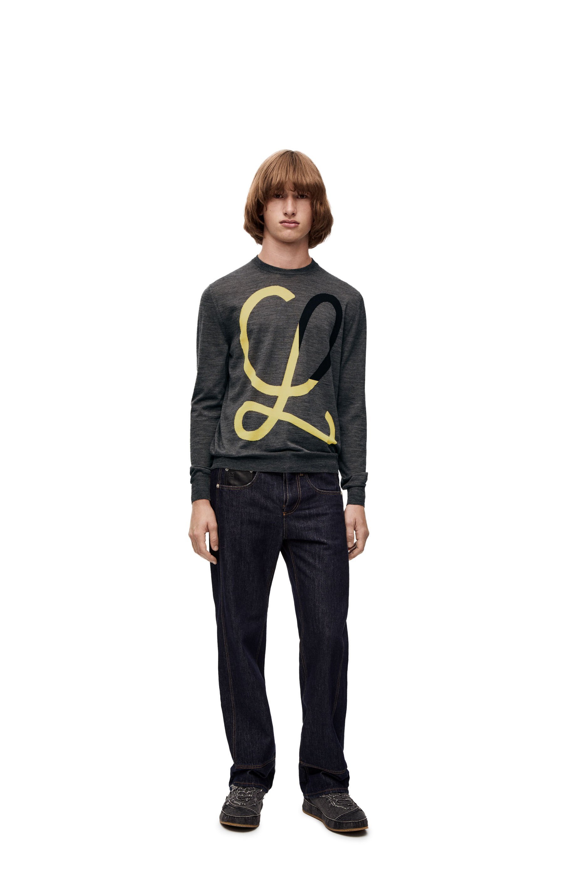 Loewe Inlaid Knitted Sweater In Gray