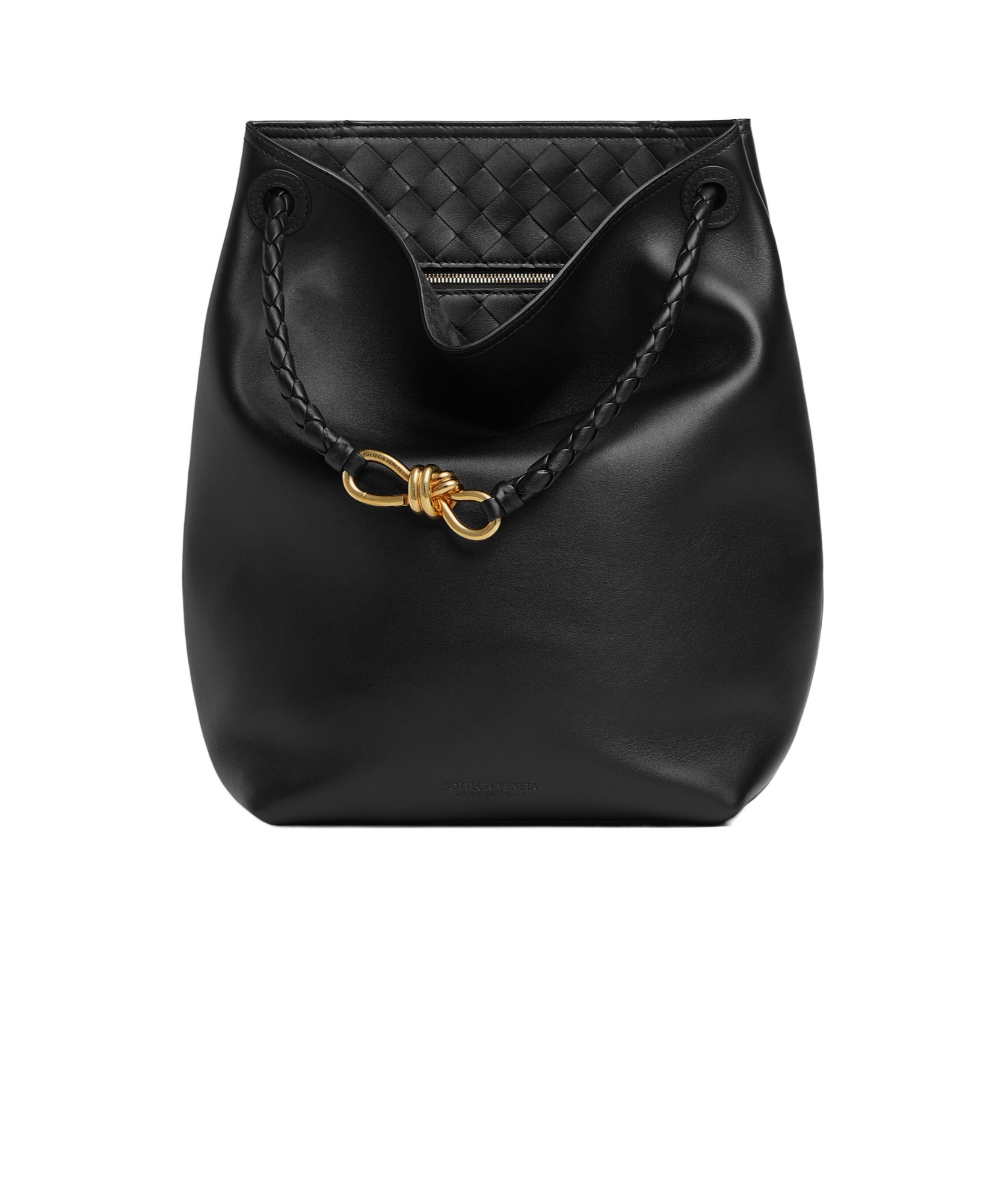 Bottega Veneta Andiamo Leather Bucket Bag In Black