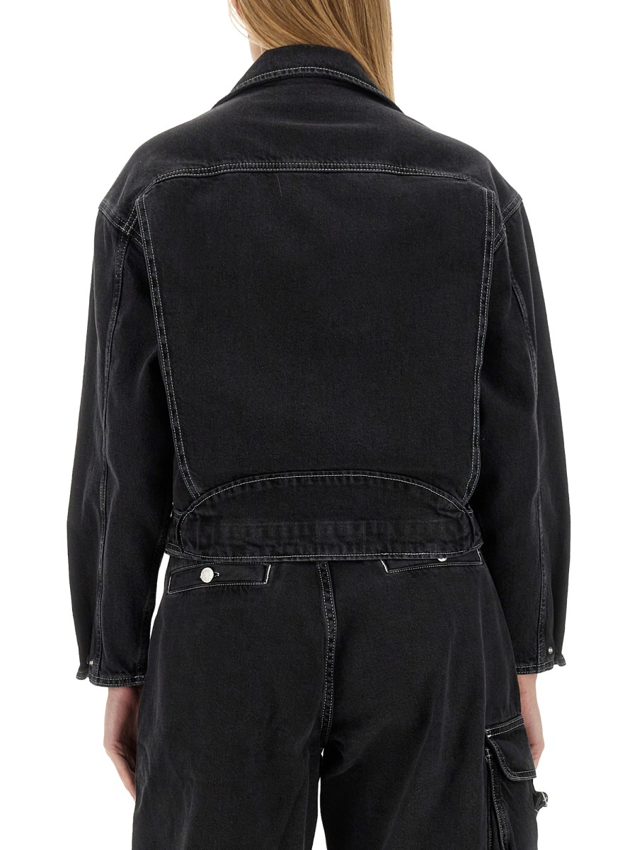 Moschino Belted Denim Biker Jacket In Black