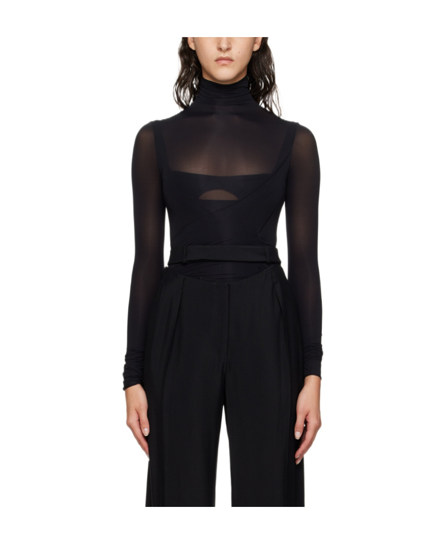 Mugler High-neck Long-sleeve Top In Black