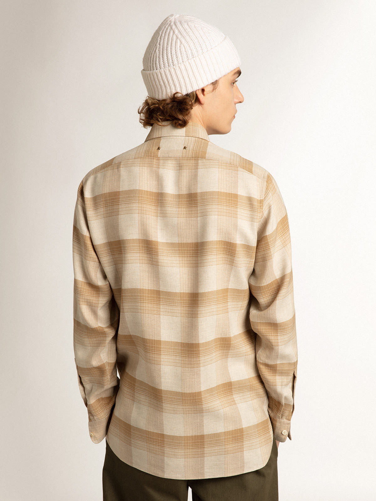Golden Goose Check Pattern Shirt With Button-down Collar In Nude