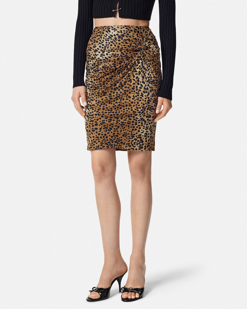 Shop Versace Leopard-print Mini Skirt In Brown