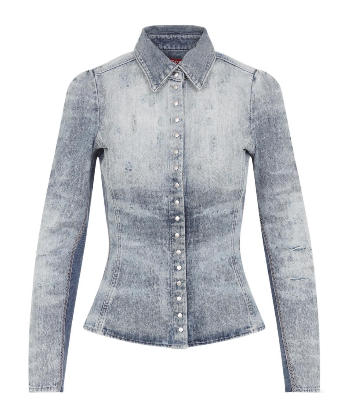 Diesel Distressed Long Sleeve Fitted Top In Gray