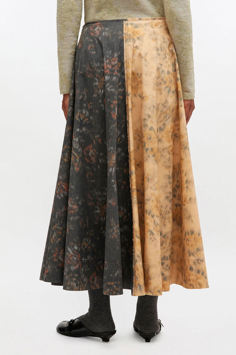 Ganni Black And Beige Floral Skirt In Multi