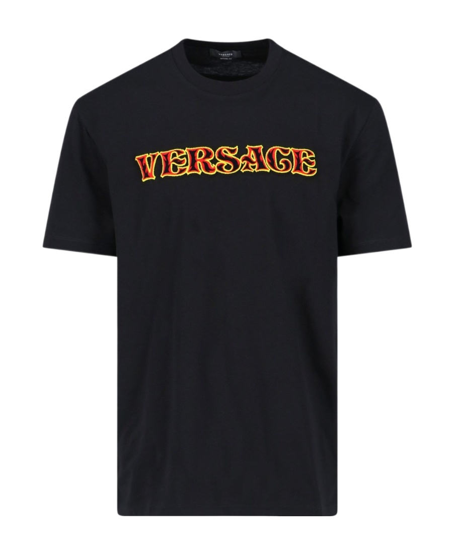 Versace Crew Neck Embroidered Design Short Sleeves In Black