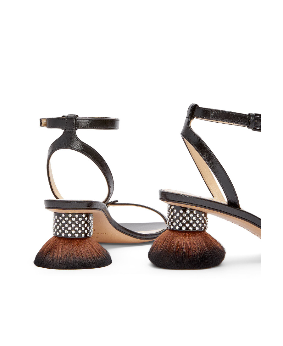 Loewe Petal Brush Crystal-embellished Leather Sandals In Black