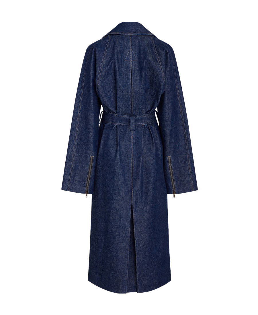 Alaïa Denim Trench Coat With Belt In Blue