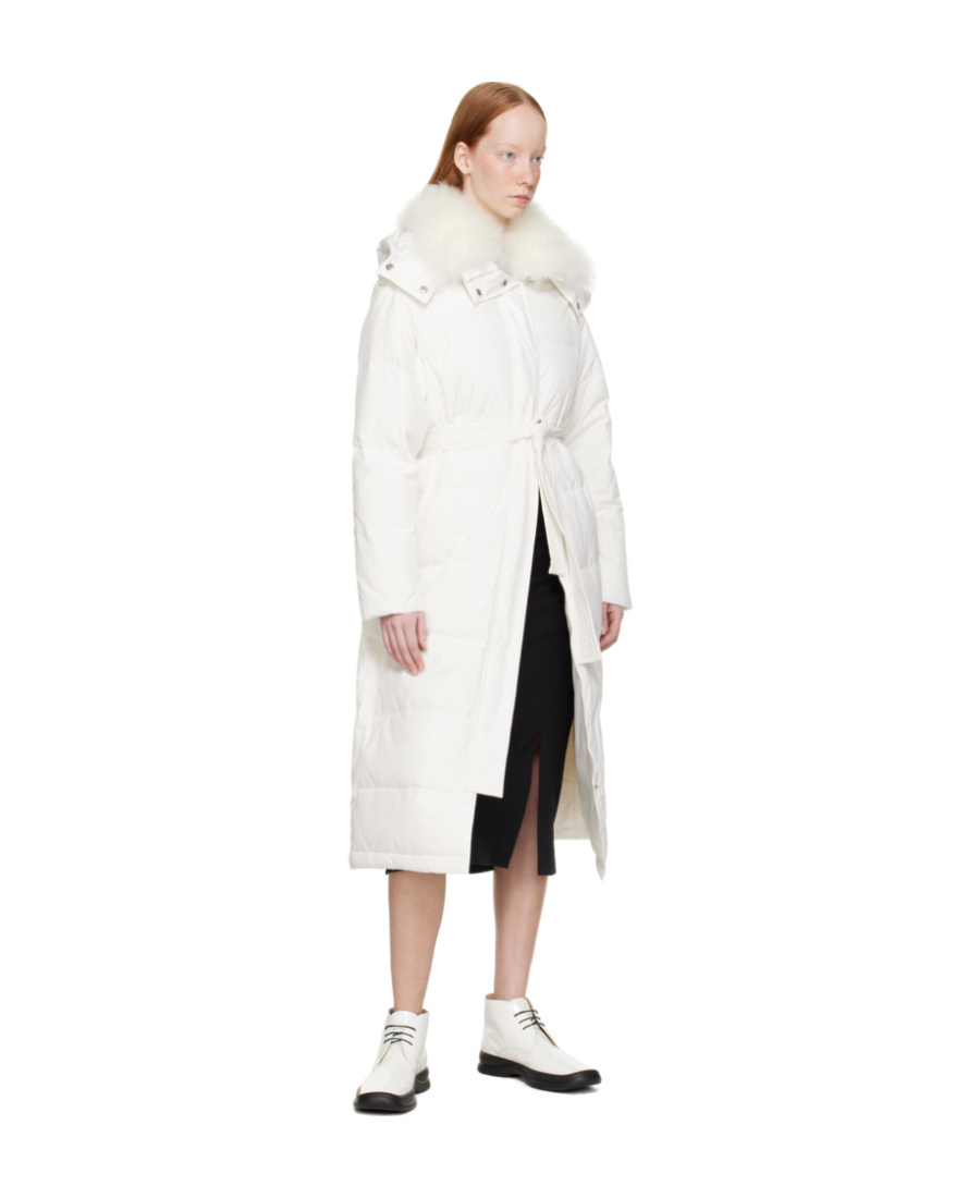 Shop Yves Salomon Logo Quilted Down Jacket In White
