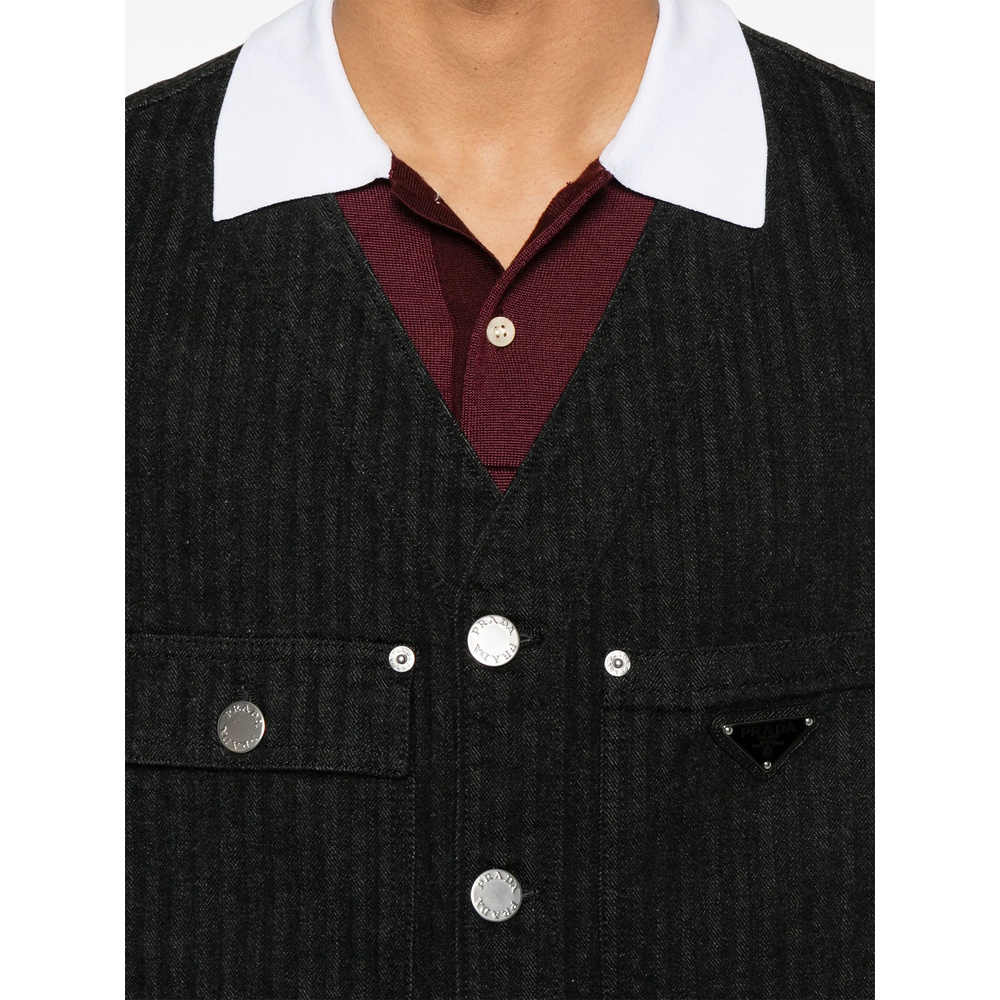 Prada Jeansweste Mit Zickzackmuster In Black