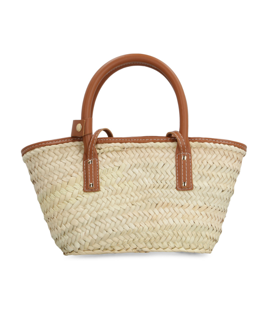 Jacquemus The Small Soli Basket In Brown Leather And Straw In Nude