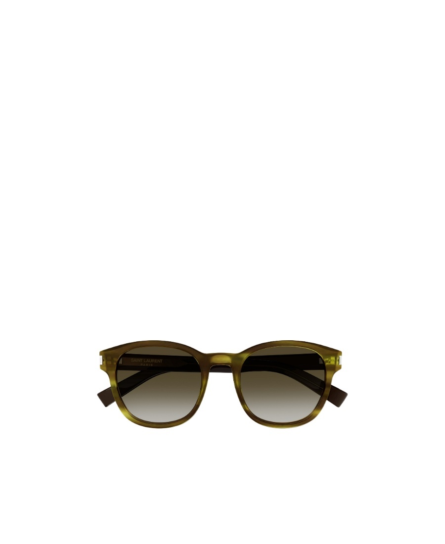 Saint Laurent Logo-engraved Round-frame Sunglasses In Green