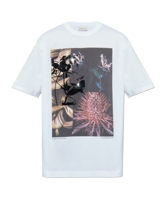 Dries Van Noten Graphic Print Crew Neck Short Sleeve Top In White