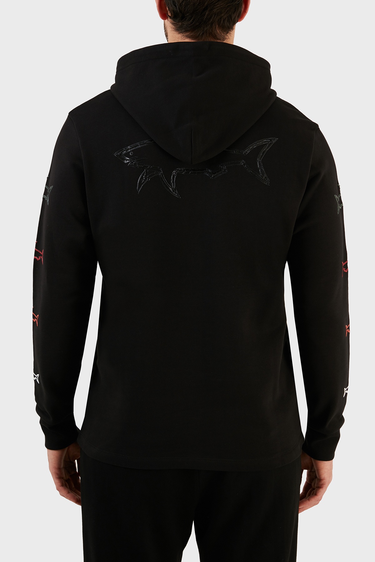 Paul & Shark Logo-embroidered Shark Print Hoodie In Black
