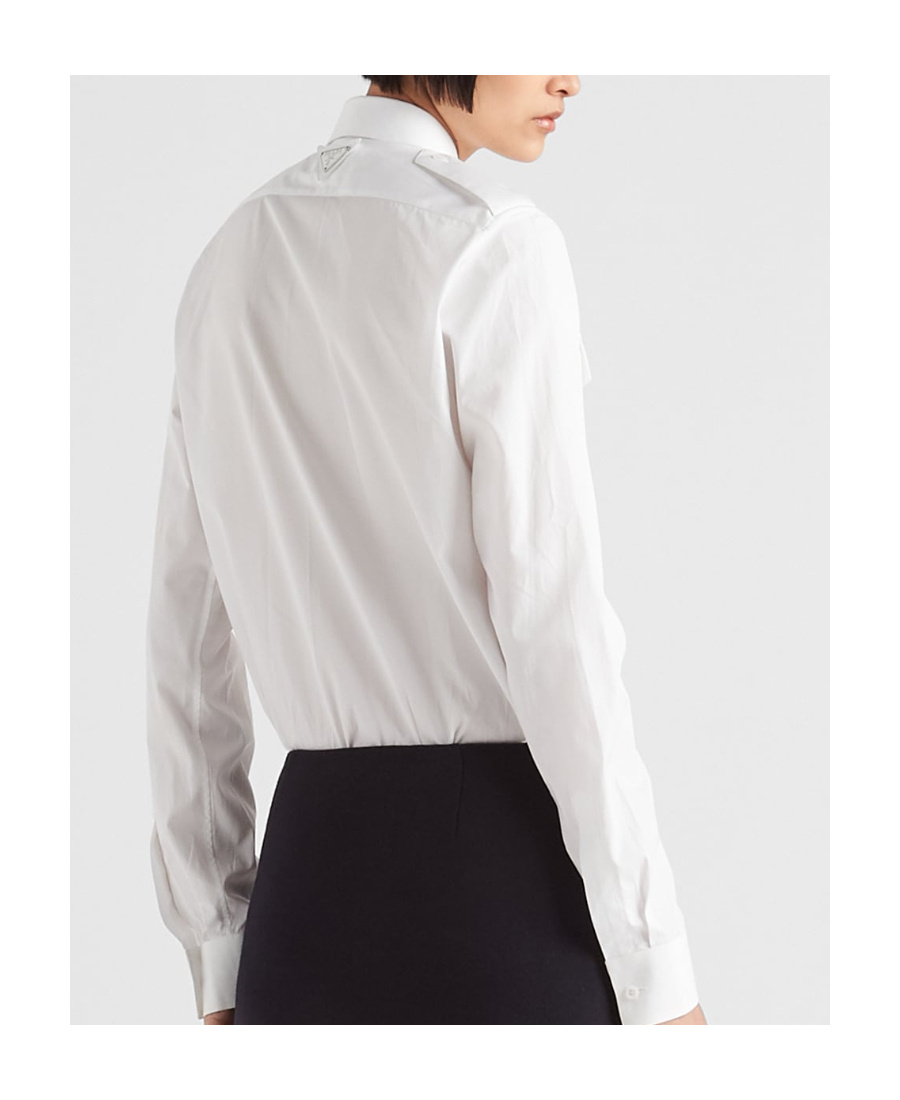 Prada Longline Shirt With Pointed Collar And Chest Pockets In White