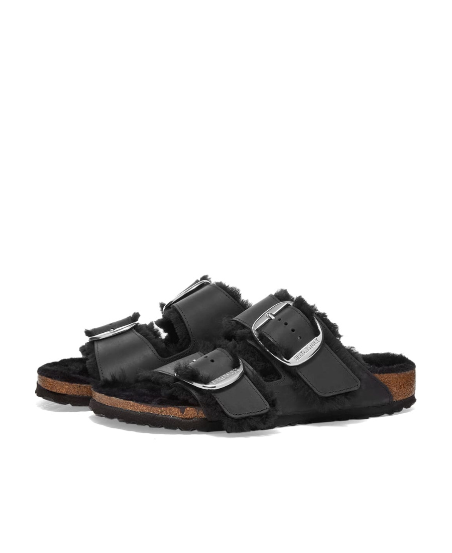 Shop Birkenstock Shearling-lined Double-strap Sandals In Black