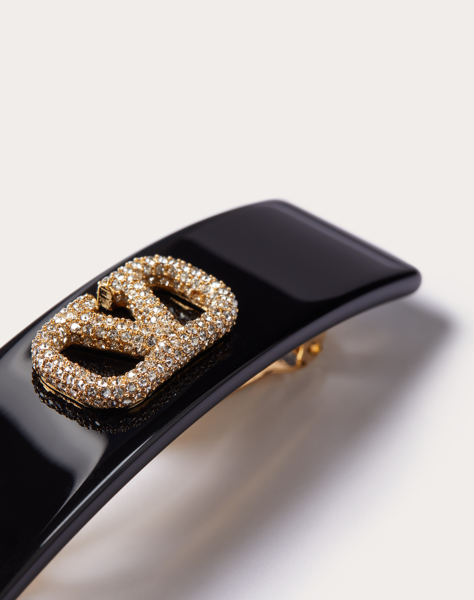 Valentino Black Acetate Vlogo Hair Clip In Black