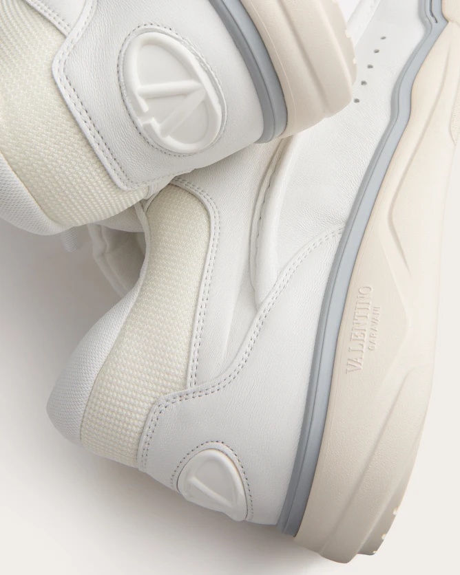 Valentino Calf Leather And Fabric Mid-top Runboot Sneakers In White