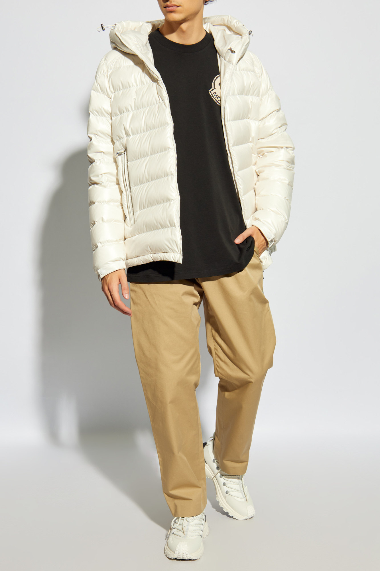 Moncler Drawstring Hood Down Jacket In White
