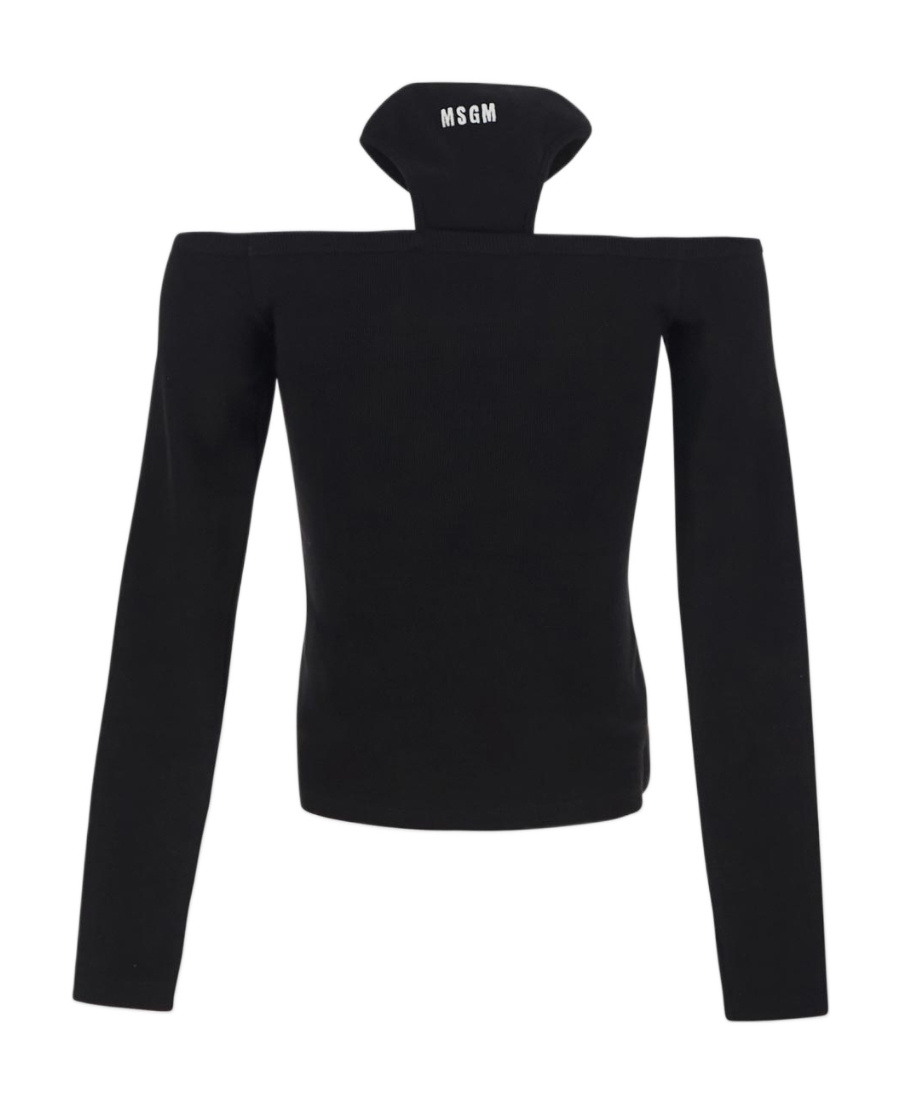 Msgm Bare Shoulder Rib Blouse In Black